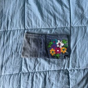 Denim Floral Embroidered Pouch